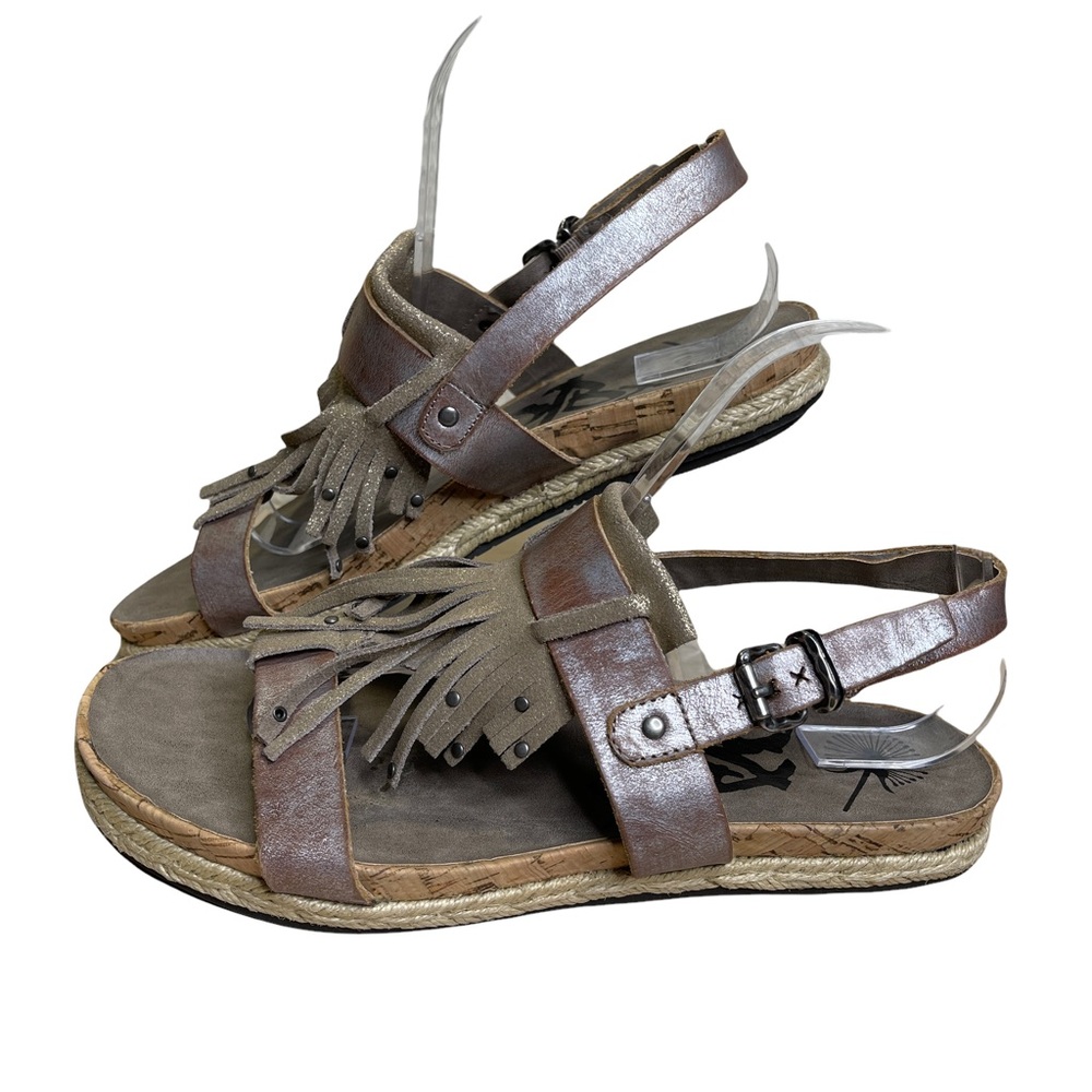 OTBT Tourist Bronze Genuine Leather Fringe Jute Lined Sandal Women’s 8.5